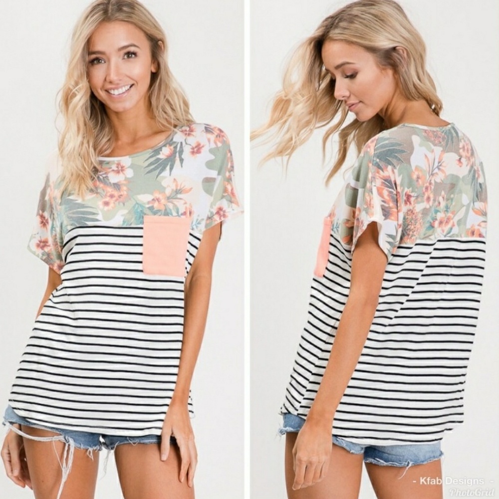 LAST ONE! Color-Block Top w/ Tropical Flowers ๐ - Picture 7 of 7